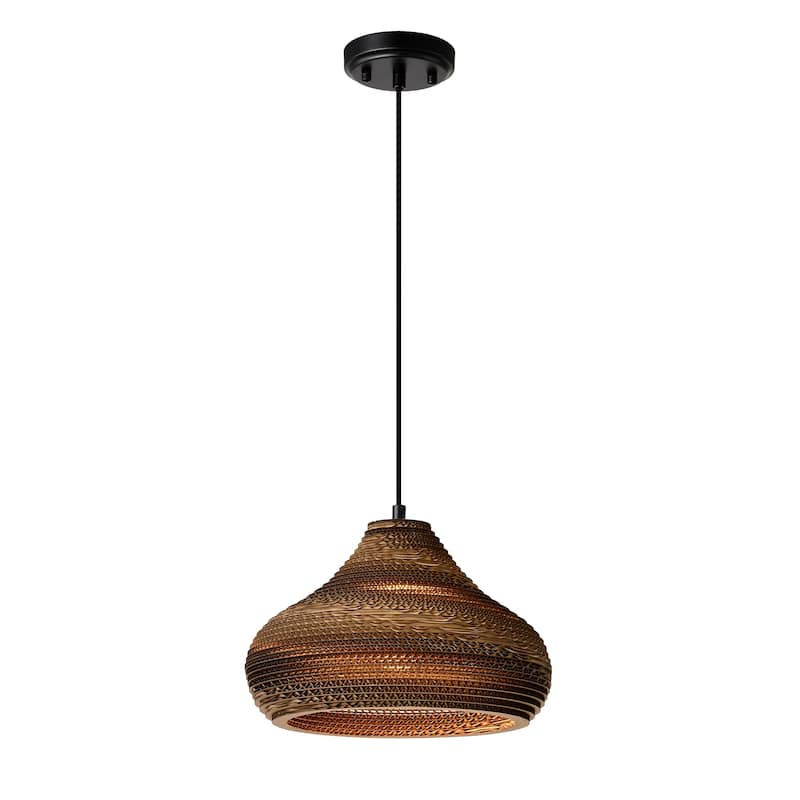 Matte Black Modern Nordic Style 1-Light Pendant Light with Natural Brown Origami Paper Shade
