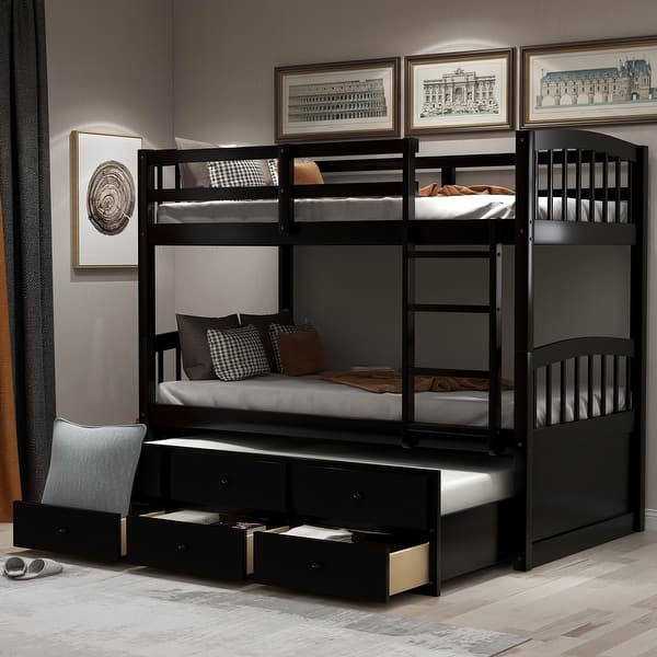 slide 2 of 46, Wood Bunk Bed with Twin Size Trundle Bed Espresso