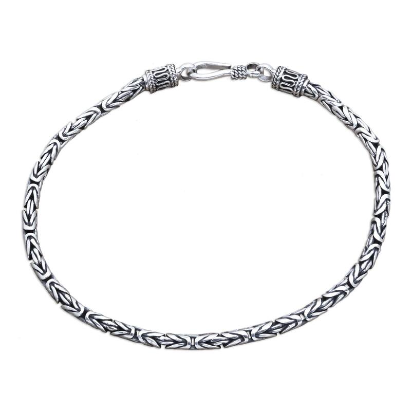 Handmade Borobudur Collection Buddhist Zen Inspired Naga Snake Mens or Womens Sterling Silver Chain Bracelet (Indondesia)