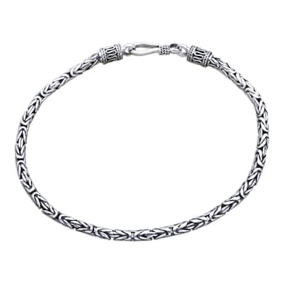 Handmade Borobudur Collection Buddhist Zen Inspired Naga Snake Mens or Womens Sterling Silver Chain Bracelet (Indondesia)