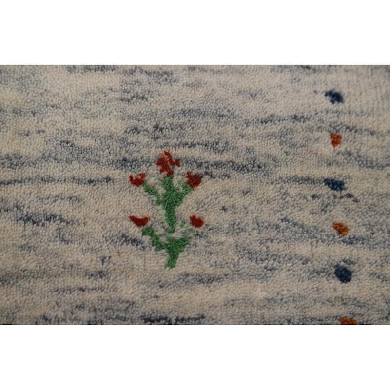Beige Tribal Gabbeh Oriental Rug Hand-Knotted Wool Carpet - 4'0" x 5'9"