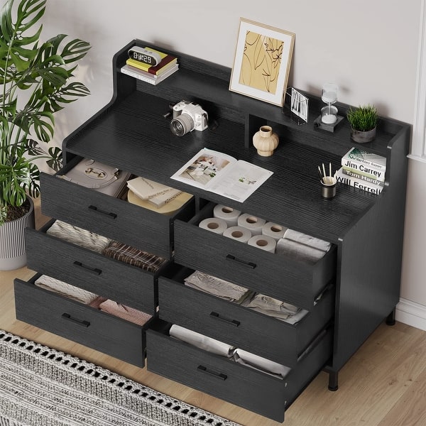 black dresser with shelves CSC DECOR INC Black 6 Drawers 31.5 in. Wide Chest of Drawers Farmhouse 6  Drawers Dresser for Bedroom Wood Tall Storage Drawers Cabinet Wzt2275-P797