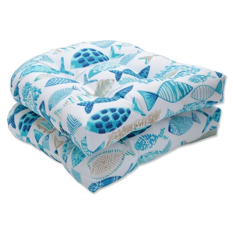Pillow Perfect Outdoor Hooked Seaside Blue Wicker Seat Cushion (Set of 2) - 19 X 19 X 5