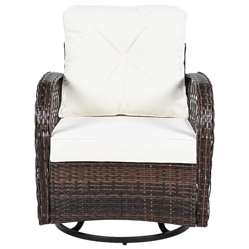 3-Piece Outdoor Chair Table Set Chat with Square Table & 2 Swiveling Chairs Set 2-person Rattan Seating Group for Garden Brown