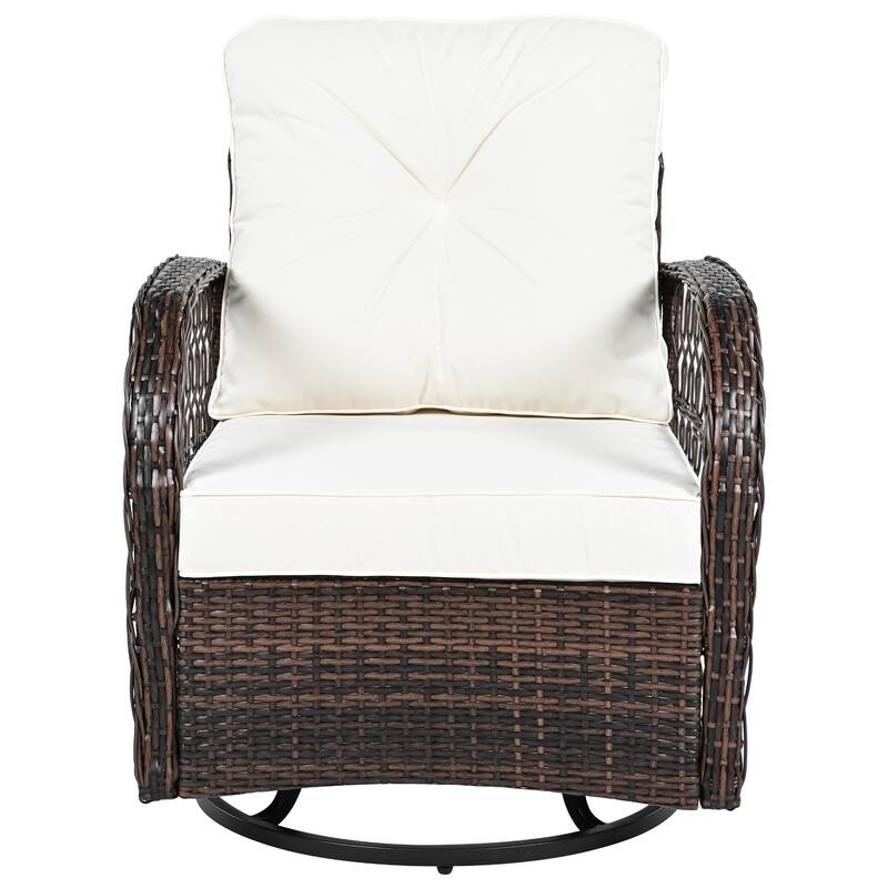 Outdoor Rattan Table Chairs Set with 2 Swivel Chair and Storage Shelf Coffee Table, Patio Conversation Chair Set, 3-Piece