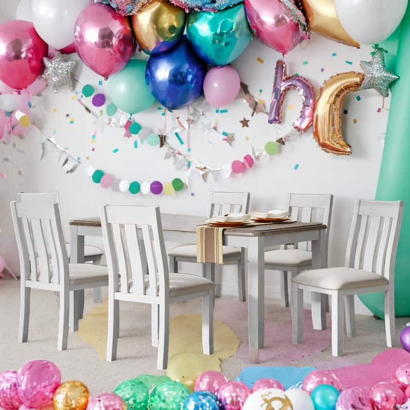 Retro Style 7-Piece Dining Table Set with Extendable Table and 6 Upholstered Chairs