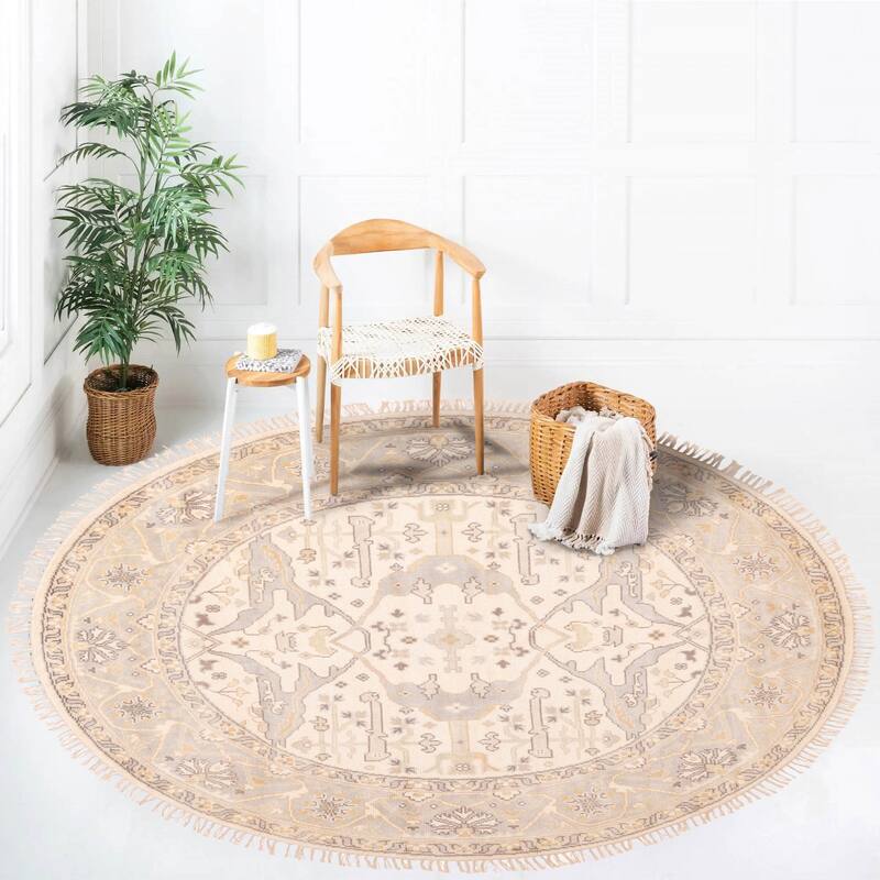 ECARPETGALLERY Hand-knotted Royal Oushak Cream Wool Rug - 8'0 x 8'0