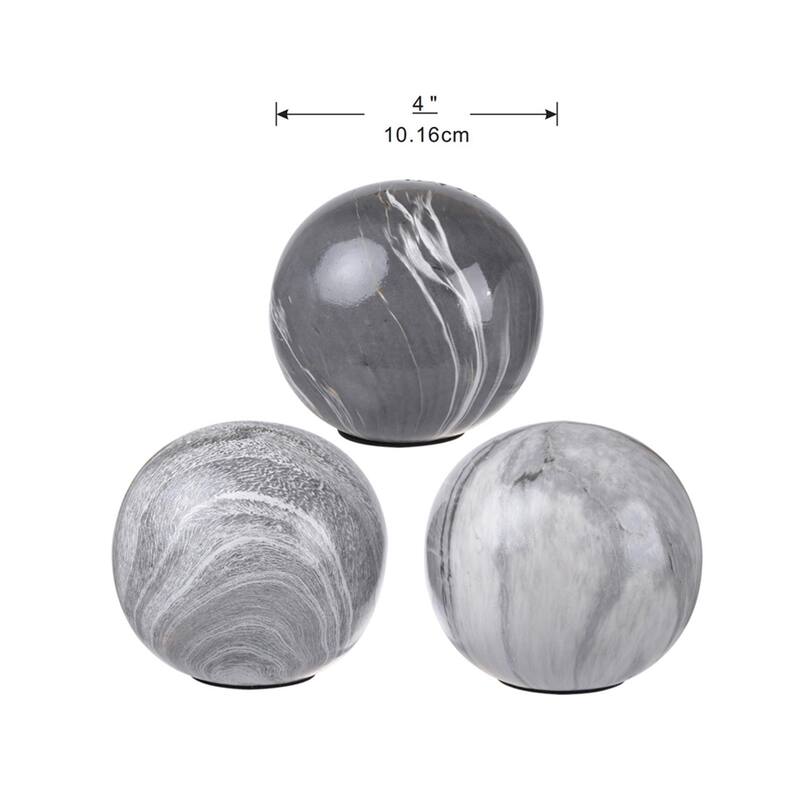 Marbleized Swirl Ceramic Balls - 4" - Gray - Set of 3