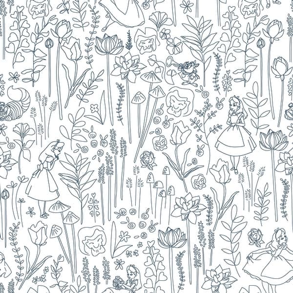 slide 2 of 9, Disney Alice in Wonderland Navy Garden Peel and Stick Wallpaper by RoomMates