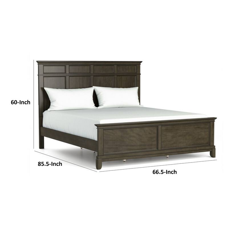 Revy Queen Size Bed, Traditional Crown Moldings, Gray Solid Wood