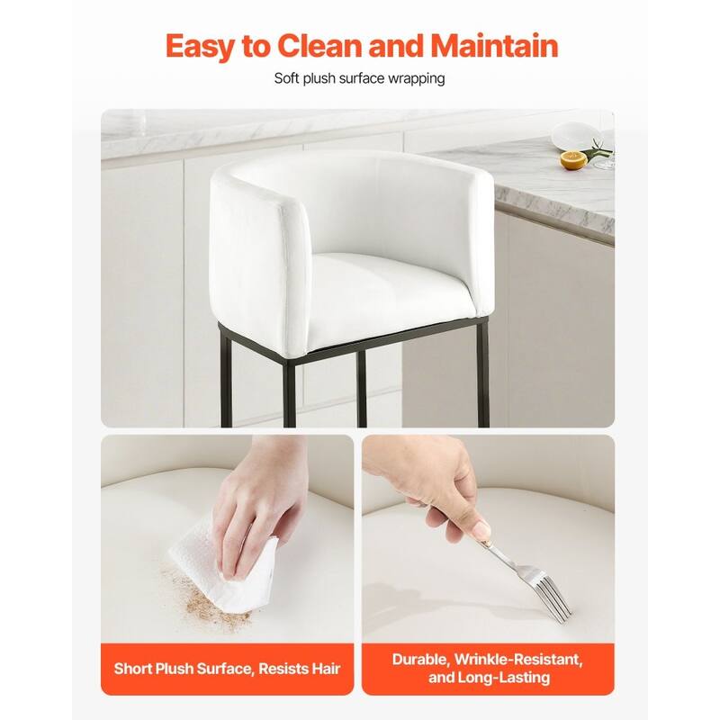 Set of 3 Plush Upholstered Counter Height Bar Stools with Backrest and Sturdy Iron Frame - 22.24” x 20.28” x 34.25”