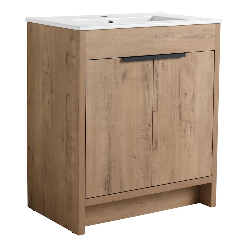 GDFStudio - Lennox Modern Freestanding Bathroom Vanity with White Ceramic Sink and Soft-Close Doors