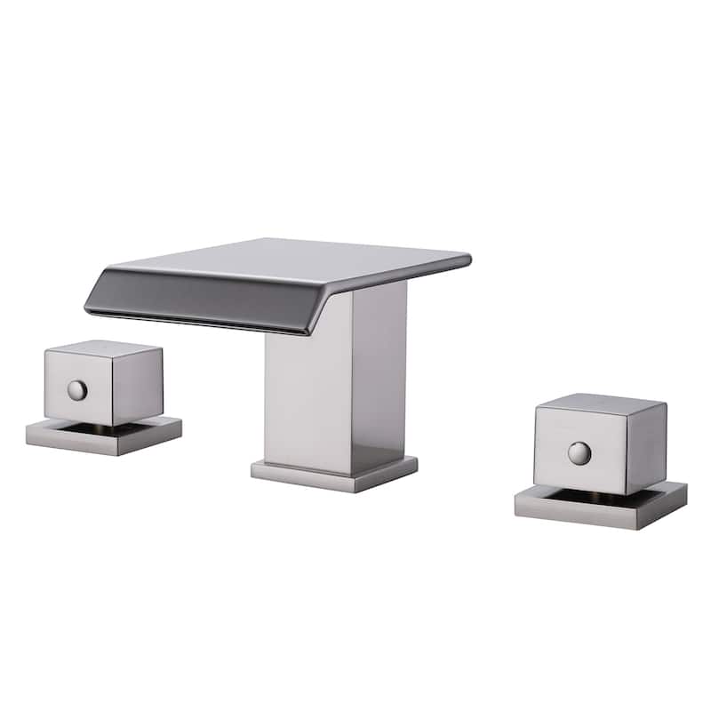 3.6"H Solid Brass Widespread 2-Handle Bathroom Waterfall Sink Faucet - Brushed Nickel