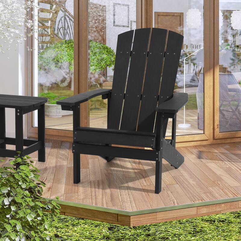BONOSUKI Patio Adirondack Chair with Cupholder Weather Resistant Chair - Black