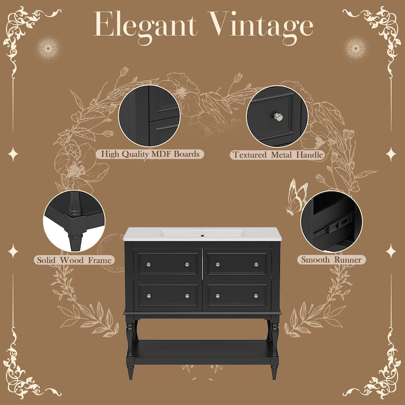 36" Freestanding Bathroom Vanity with White Integrated Ceramic Sink - 36'' x 18'' x 34''