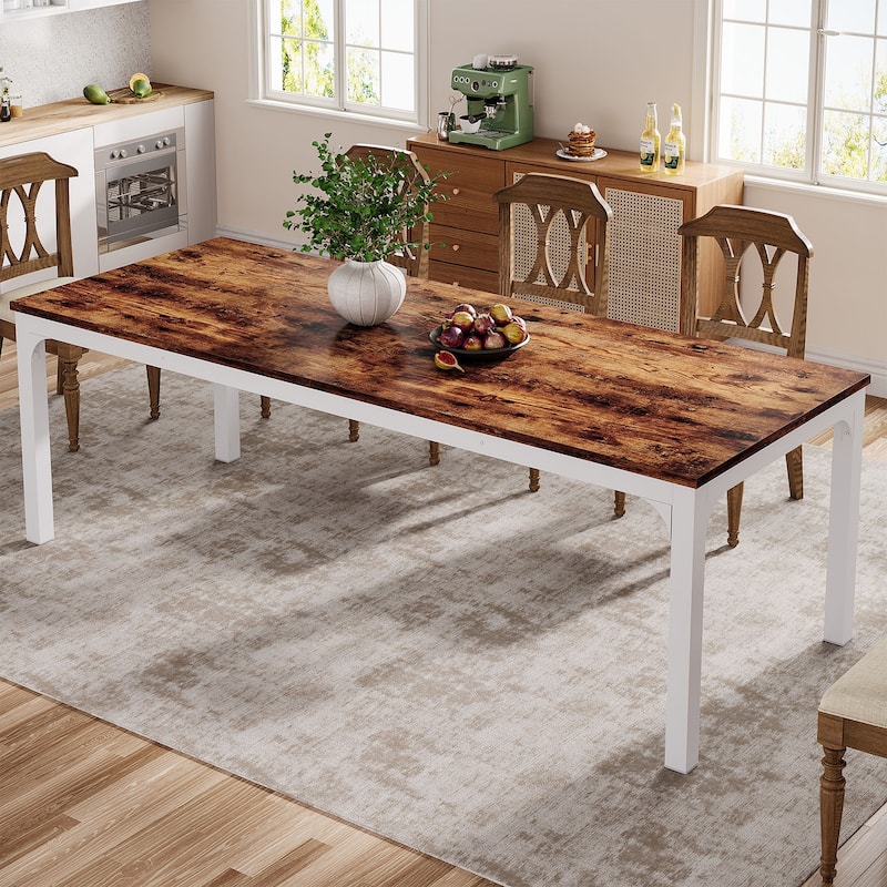 Dining Table for 6-8 Person, 78 inch Long Rectangular Kitchen Dining Table for Living Room - Brown and White