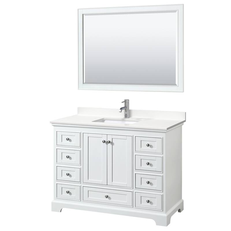 Wyndham Collection WCS202048S-QTZ-UNSM46 Deborah 48" Free Standing - White / White Quartz Top / Polished Chrome