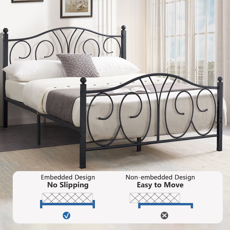 Classic Metal Platform Bed Frame with Headboard