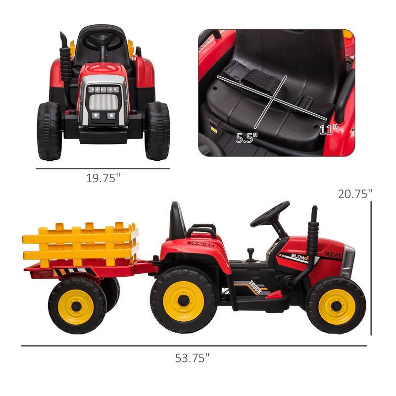 Electric Tractor with Detachable Trailer and Dual Control Be Used for Outdoor Play and Toddler Gifts​