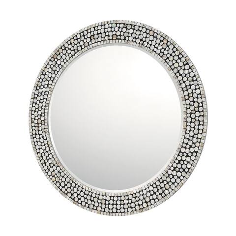 Capital Lighting 35-1/2" Diameter Circular Flat Framed Accent Mirror - Grey / Silver / Black / Mother of Pearl