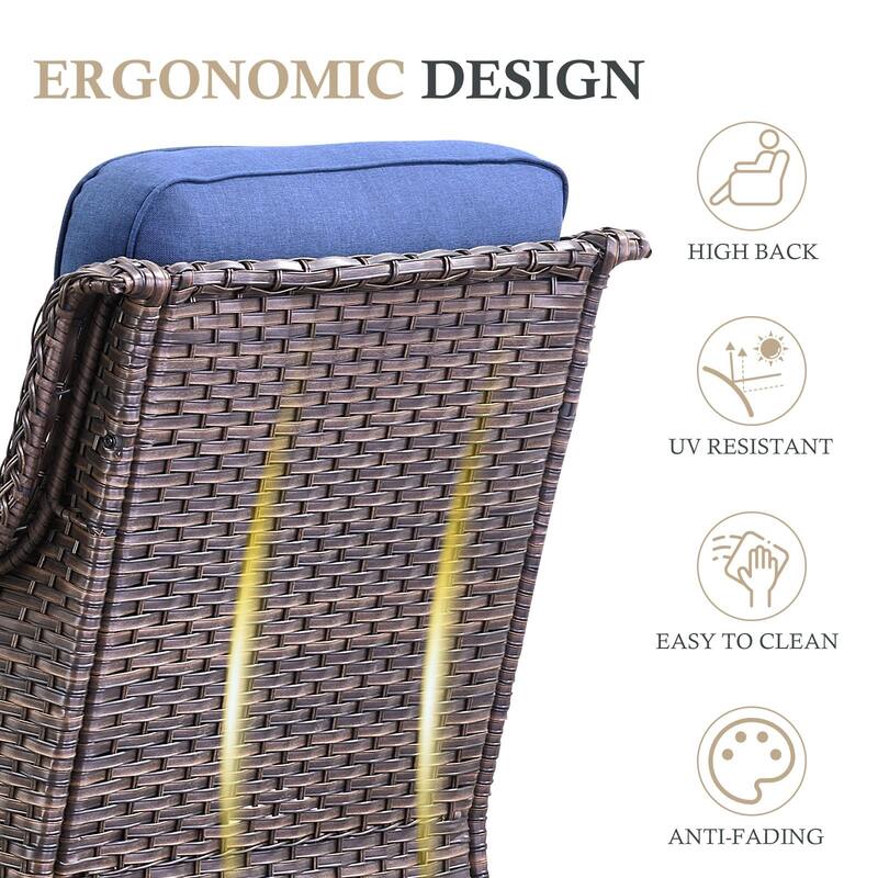 Meyreso 7-Piece Outdoor Patio Wicker Fire Pit 4 person Conversation Set with 5-Inch Thick Cushions