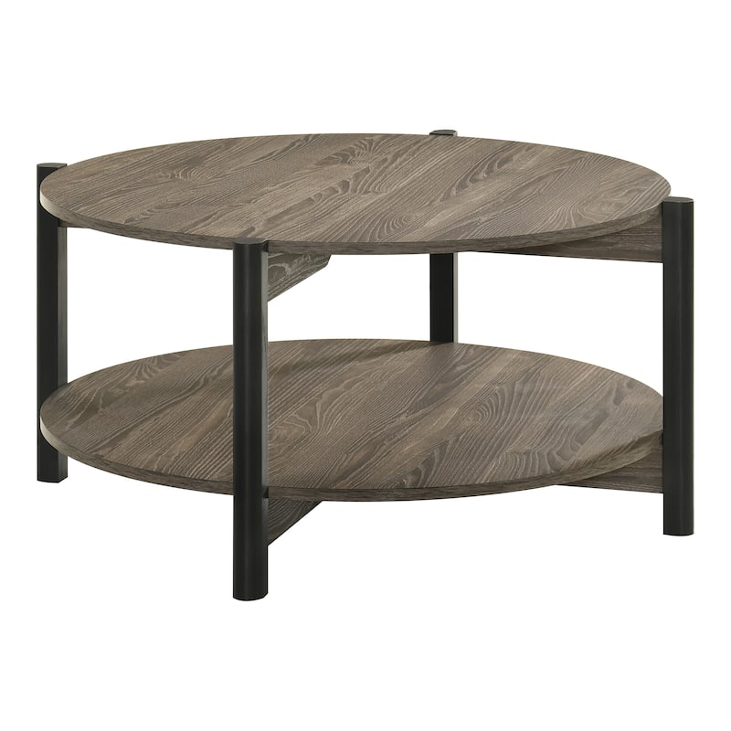 Furniture of America Rovion 2-Piece Round Wood Coffee Table Set with Open Bottom Shelf