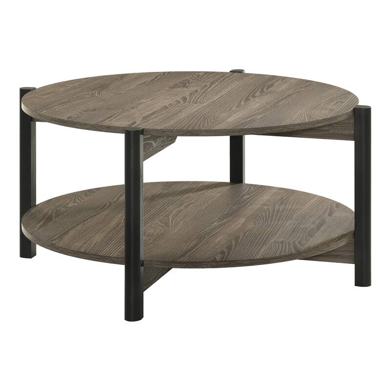 Furniture of America Rovion Round Wood Coffee Table with Open Bottom Shelf