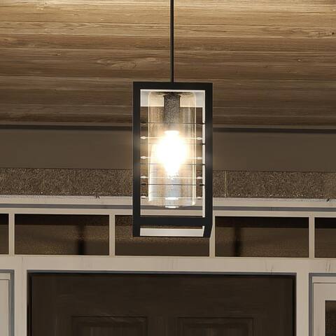 Luxury Modern Outdoor Pendant, 15.5"H x 8"W, with Minimalist Style, Natural Black, BWQ1613 by Urban Ambiance
