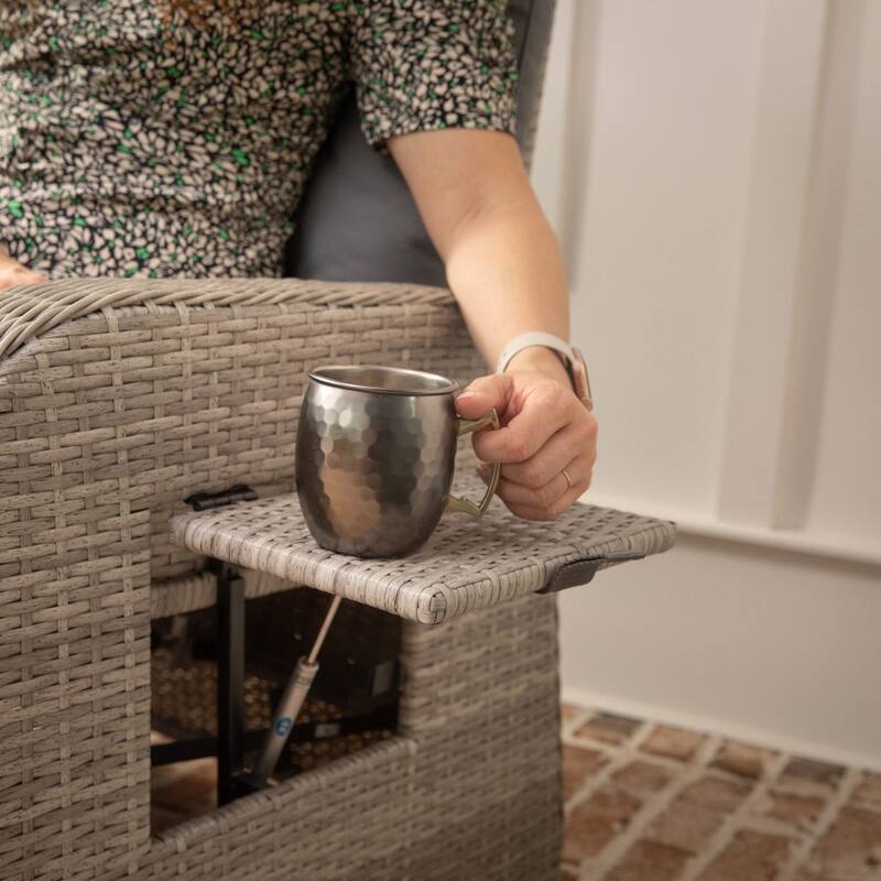 Indoor/Outdoor Wicker Rattan Recliner with Flip-Up Side Table