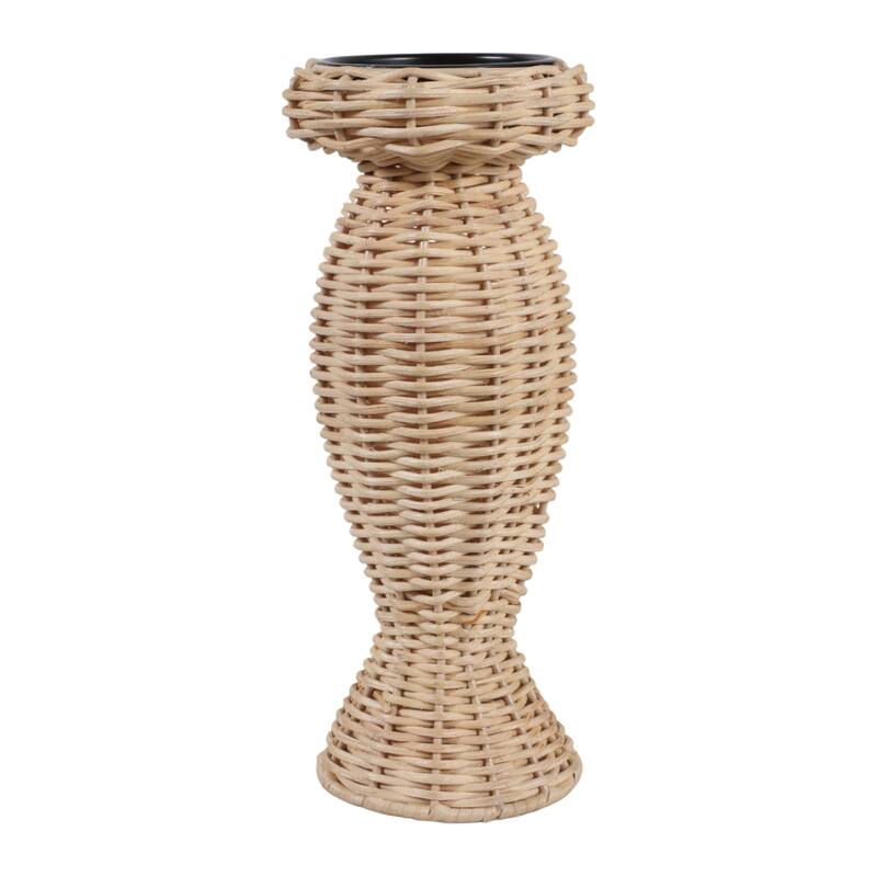 Candle Holder - Brown Metal Handwoven Raffia Pillar