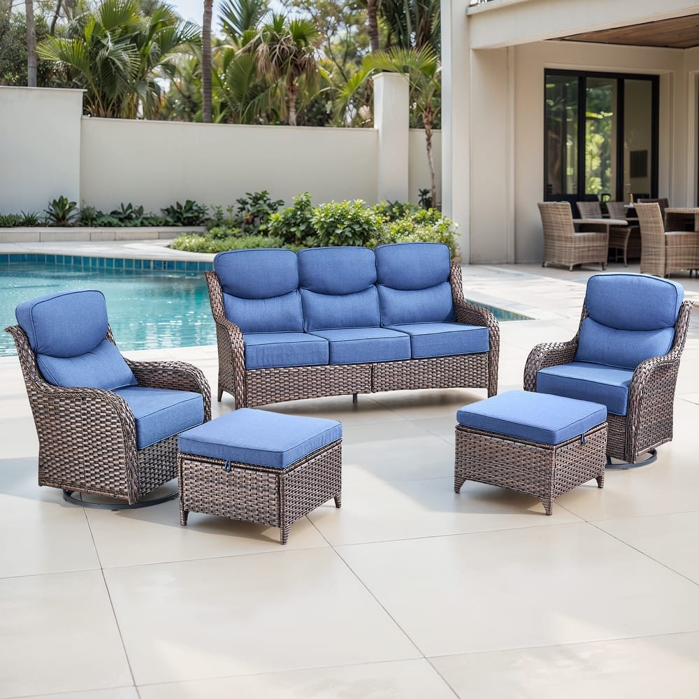 Gymojoy 5-Piece Patio Furniture Set with Swivel Glider Chairs, 6-Inch Ultra-Plush Cushions & Water-Resistant Olefin Fabric