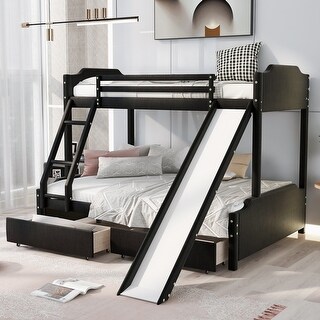 Twin over Full Size Upholstery Bunk Bed with Two Drawers and ...