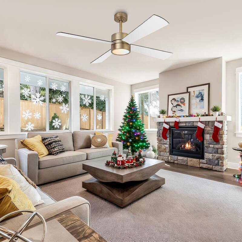 52" Black Antqiue Brass Indoor Dimmable Ceiling Fan with Light and Remote, App Control