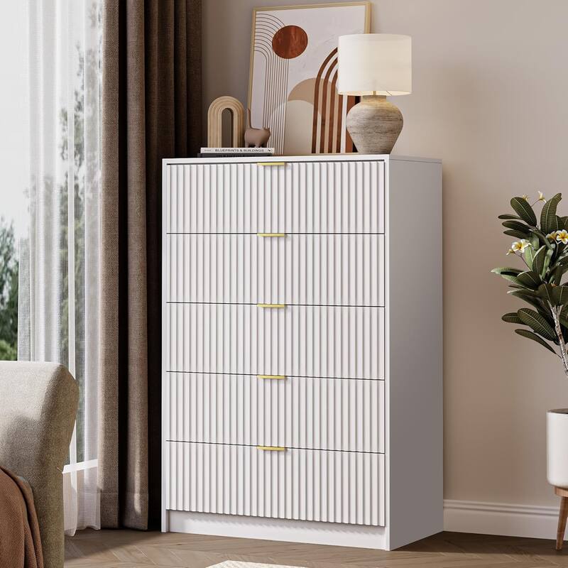5 Drawer Dresser, 32 Inch Wide Chest with Gold Handles for Bedroom Living Room