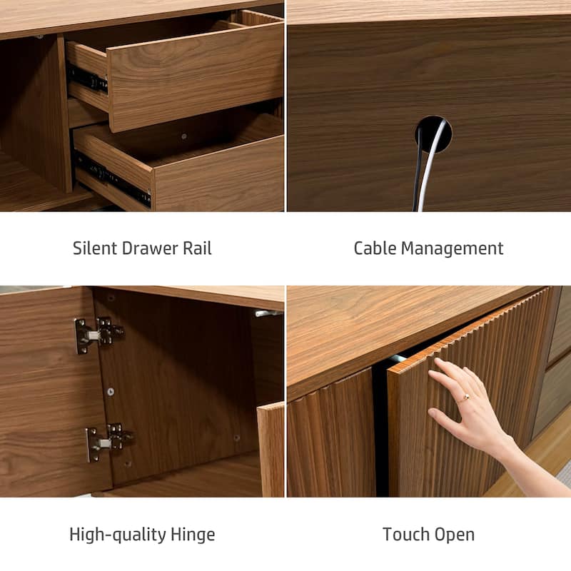 Walnut Brown Mid-Century 79" TV Stand with Storage, Retro Media Console for Living Room