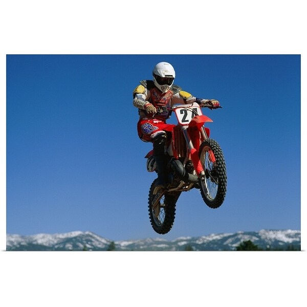 "Dirt biker in mid air" Poster Print