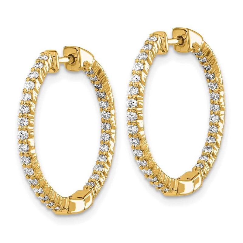 Curata 14k Gold Polished Diamond In and Out Hinged Hoop Earrings - 23x23mm Wide 2mm Thick