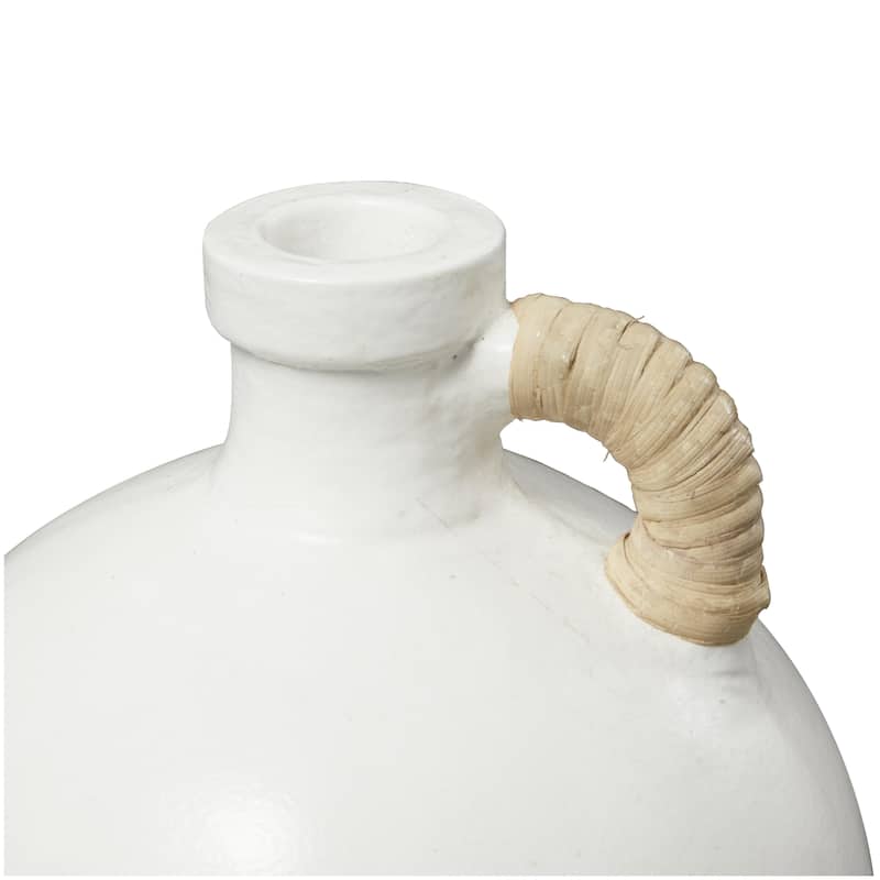 Ceramic Jug Inspired Decorative Vase with Rattan Wrapped Handle - Black or White - Roche River Decor