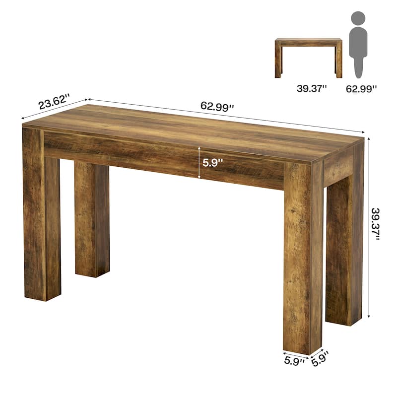 63" Long Bar Table, Wooden Counter Height Bar Table