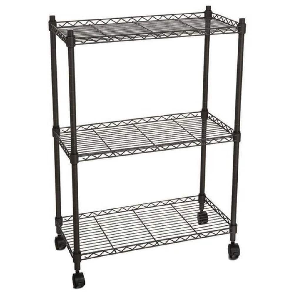 3-Layer Plastic Coated Iron Shelf with Plastic Wheels - (23.62 x 13.78 x 33.46)"