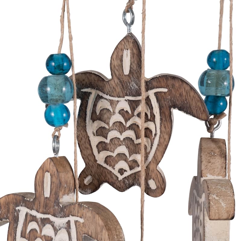 Sagebrook Home Coastal Charm, 35" Wood and Jute Sea Turtle Hangings, Multi-color - 8" x 1" x 35"