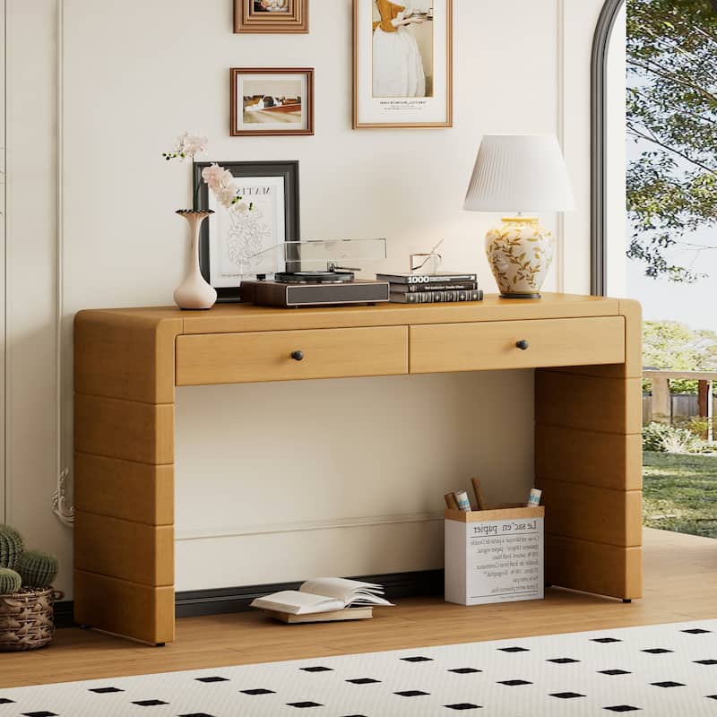 Curved Console Table with Storage,Natural