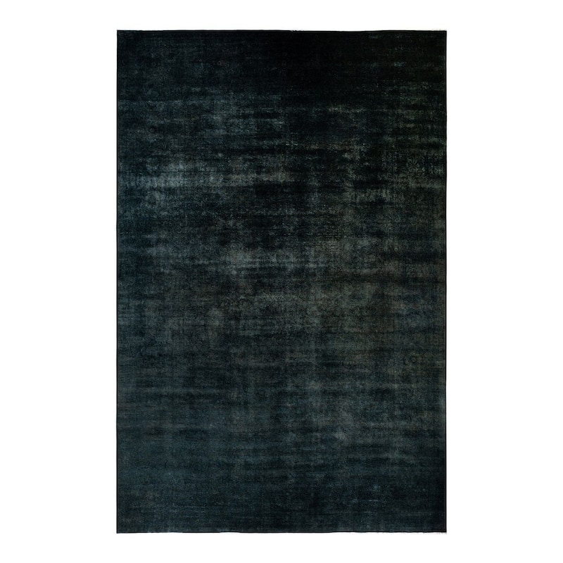 Overton Hand Knotted Wool Vintage Inspired Modern Contemporary Overdyed Green Area Rug - 12' 1" x 18' 2"