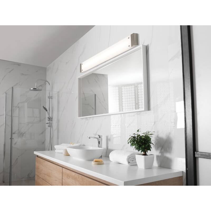 Avanti 52" Integrated LED Vanity - Satin Nickel Finish - White Shade - Satin Nickel