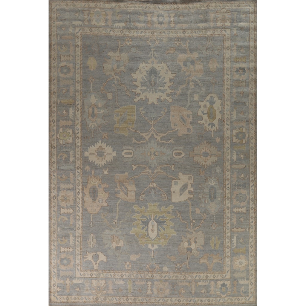 Hand Knotted Oriental 100% Wool Carpet Transitional All-Over Greys & Charcoal Oushak Area Rug - 11' 11'' X 9' 4''