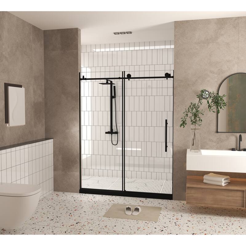 GDFStudio - Aldridge Frameless Sliding Bathroom Shower Door, Adjustable Width with Clear Tempered Safety Glass