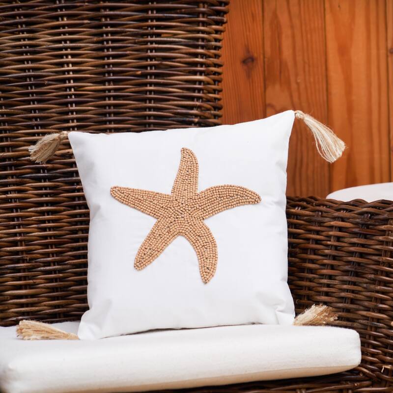 Seastar Handmade Wood Beaded Pillow