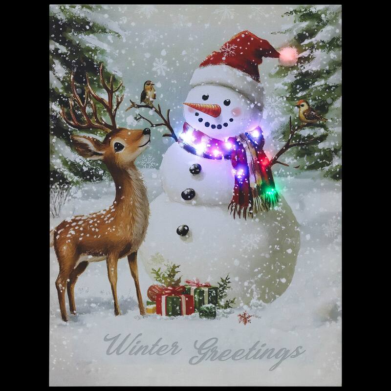 LED Lighted Snowman Reindeer Christmas Canvas Wall Art 15.75 x 11.75