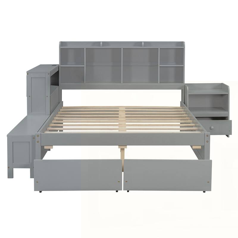 Wooden platform bed with Multi-functional Storage Space
