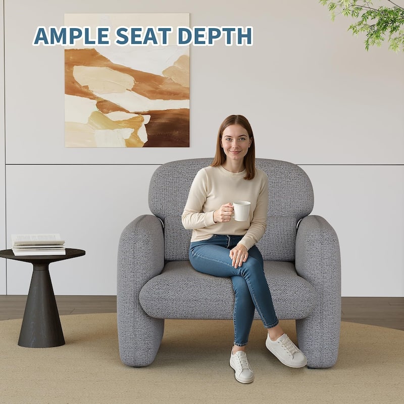 Modern Accent Chair, Wood Frame Sofa Chair, Comfortable Reading Armchair for Living Room